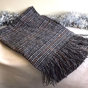 NWT Madewell Menswear tweed pattern plaid scarf grey black Menswear Plaid Scarf